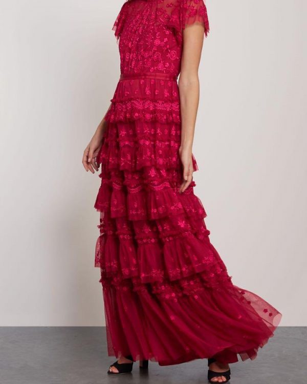 Needle & Thread Darcy Tiered Embroidered Tulle Gown