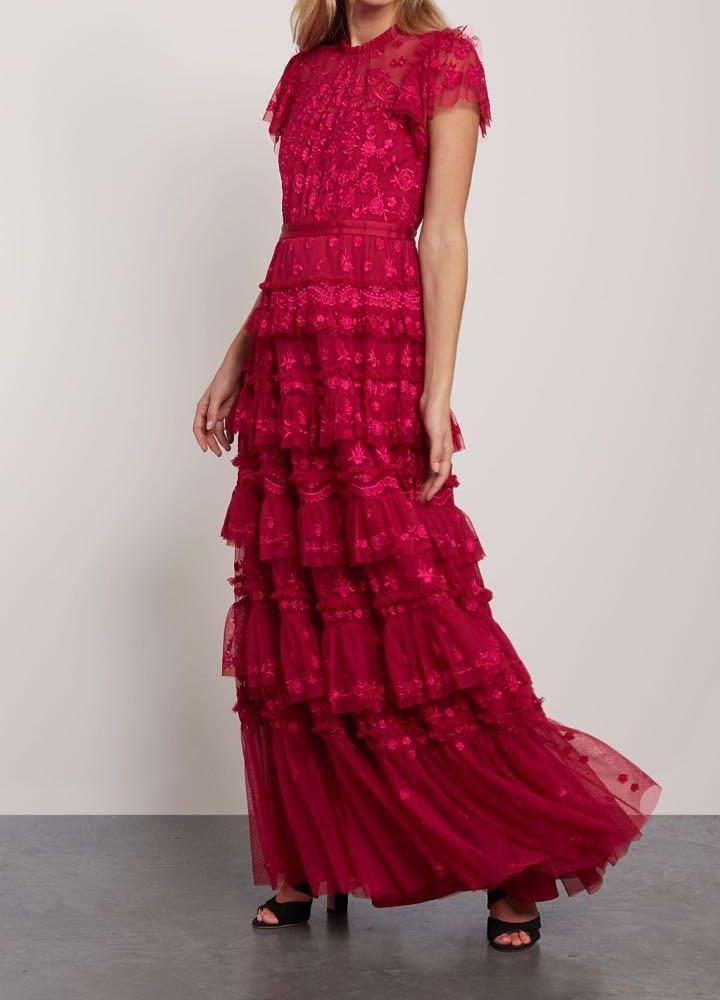 Needle & Thread Darcy Tiered Embroidered Tulle Gown