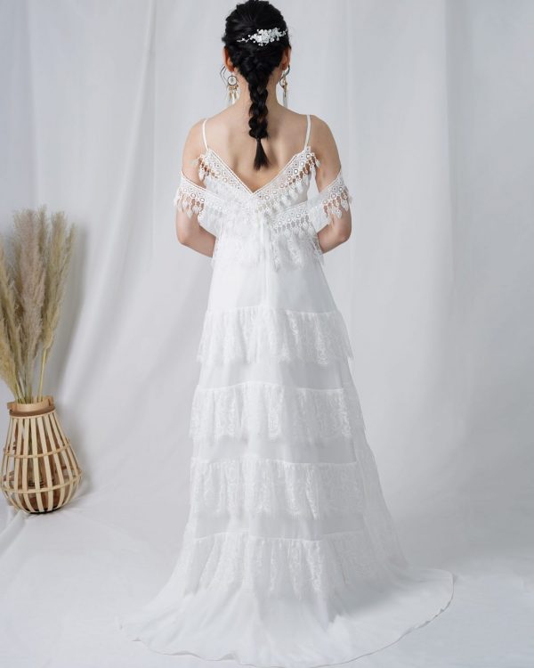 Bohemian Eyelash Lace Layers Gown