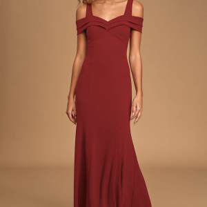 Amaze Me Wine Red Off-the-Shoulder Maxi Dress