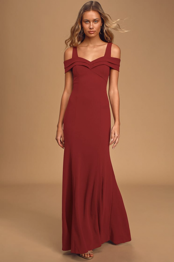 Amaze Me Wine Red Off-the-Shoulder Maxi Dress