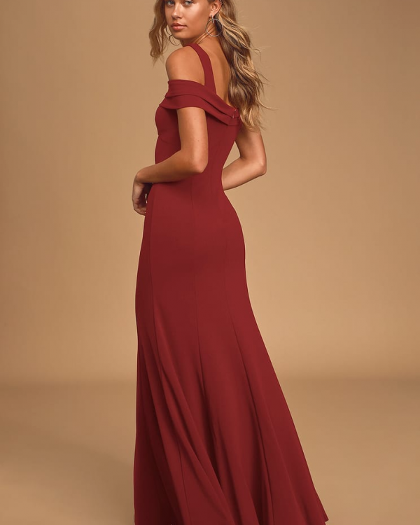 Amaze Me Wine Red Off-the-Shoulder Maxi Dress