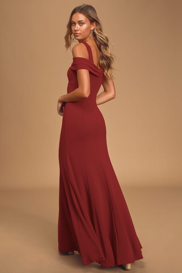 Amaze Me Wine Red Off-the-Shoulder Maxi Dress