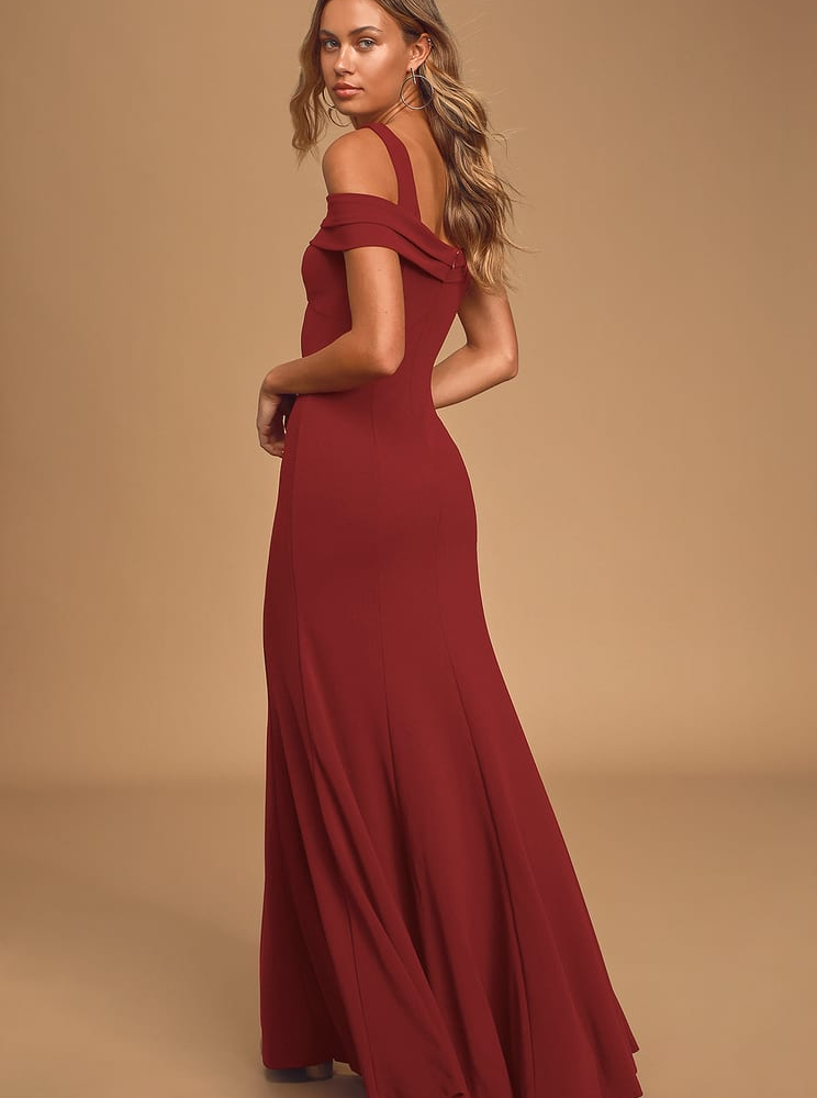 Amaze Me Wine Red Off-the-Shoulder Maxi Dress