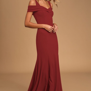 Amaze Me Wine Red Off-the-Shoulder Maxi Dress