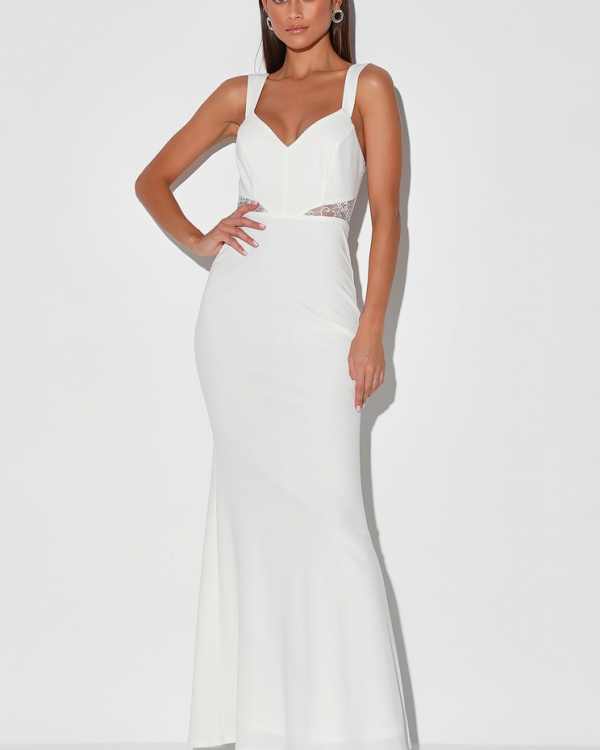 Lace Me See White Lace Cutout Mermaid Maxi Dress