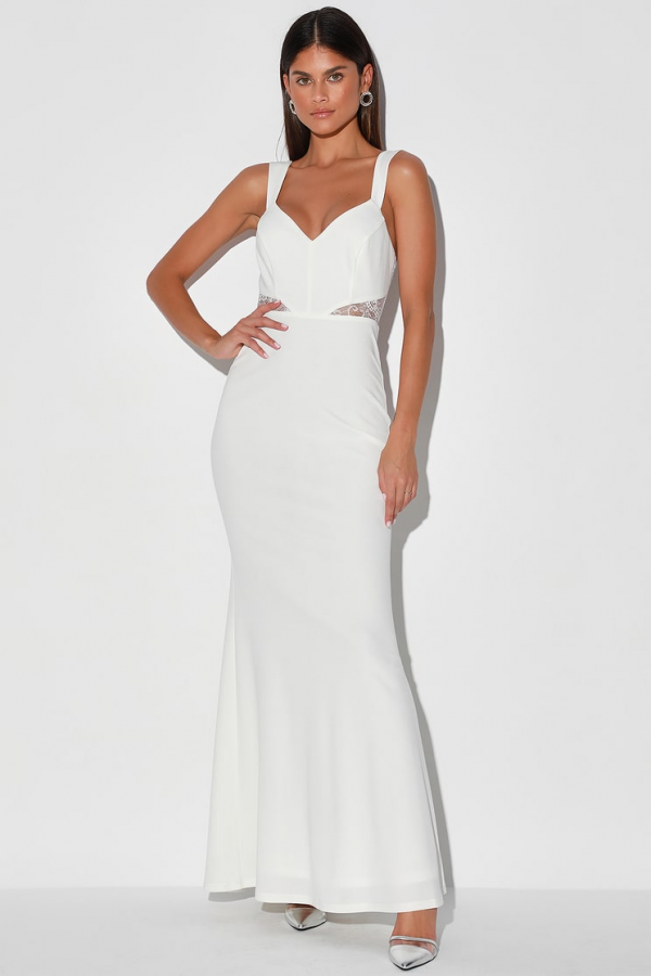 Lace Me See White Lace Cutout Mermaid Maxi Dress