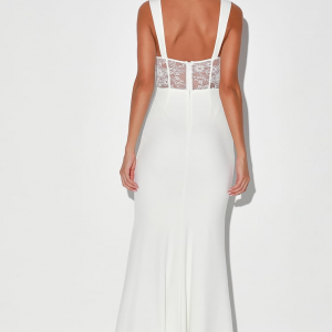 Lace Me See White Lace Cutout Mermaid Maxi Dress