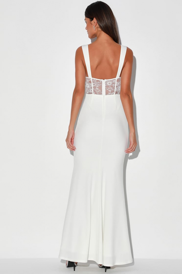 Lace Me See White Lace Cutout Mermaid Maxi Dress