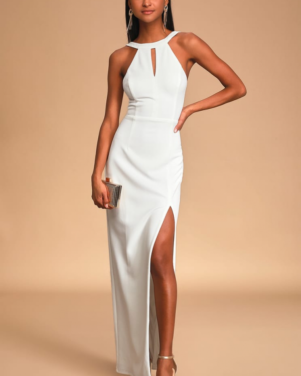 All You Need is Love White Halter Backless Maxi Dress