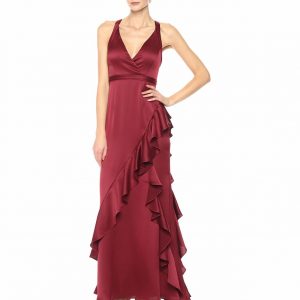 Aidan Mattox Red Satin Special Occasion Evening Dress Gown