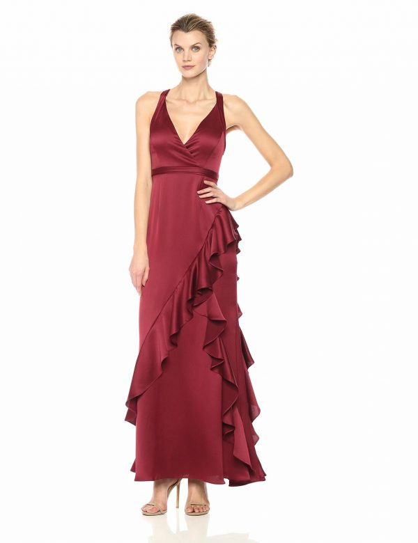 Aidan Mattox Red Satin Special Occasion Evening Dress Gown