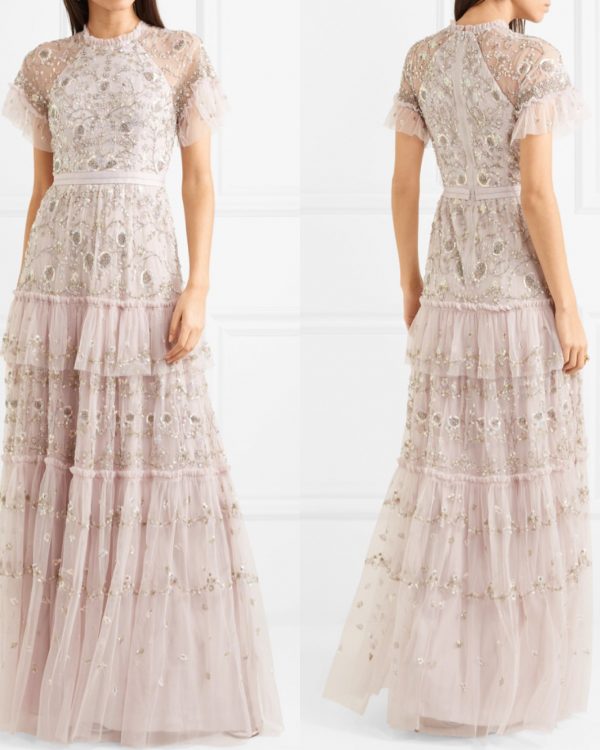 Embellished Ruffled Tiered Gown