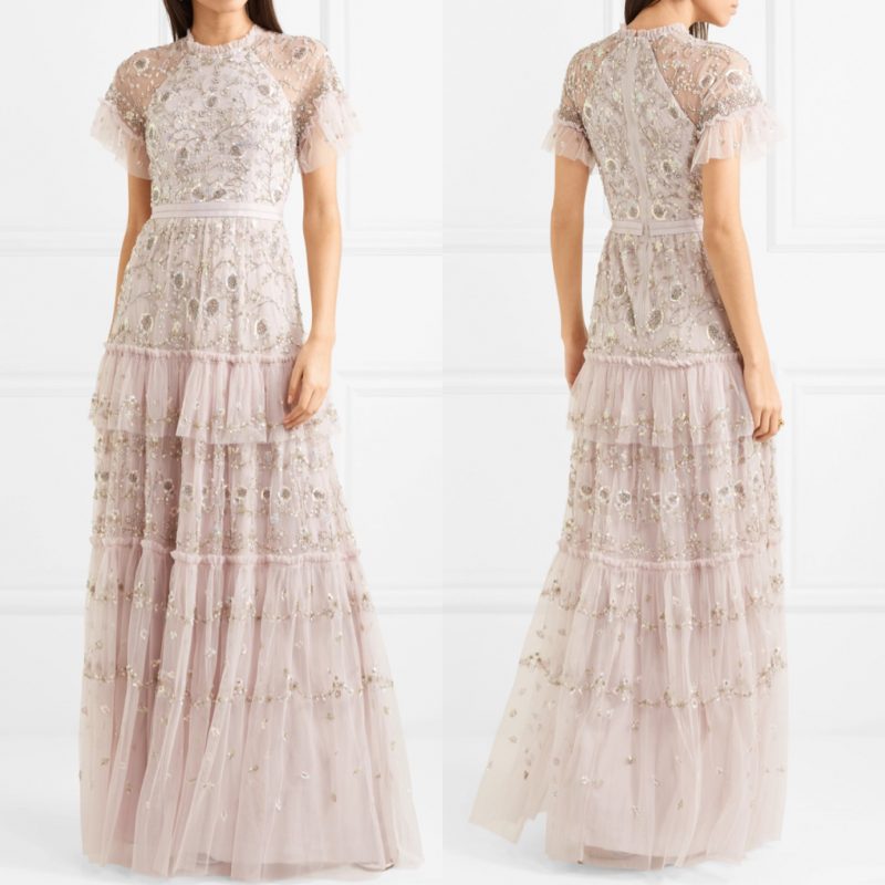 Embellished Ruffled Tiered Gown