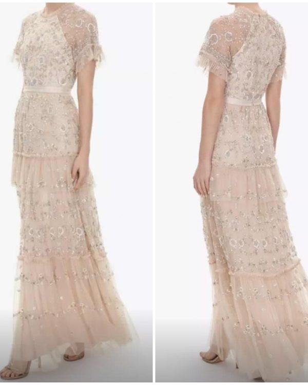 Embellished Ruffled Tiered Gown