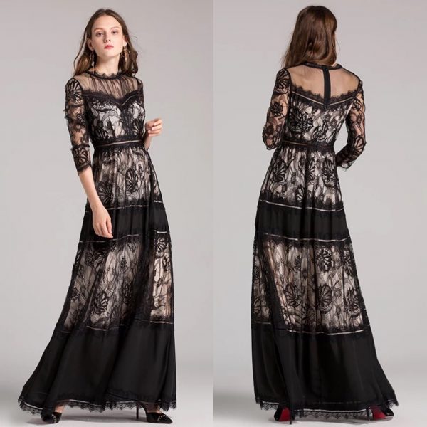 black lace vintage elegant dress