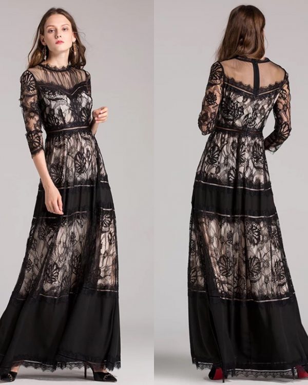 black lace vintage elegant dress