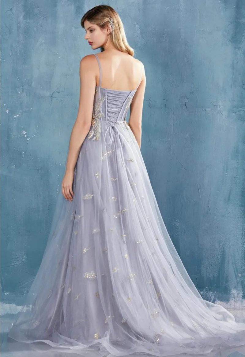 glitter light blue ball gown