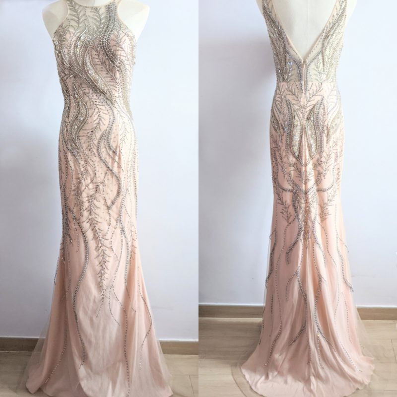 crystal mermaid long prom dress