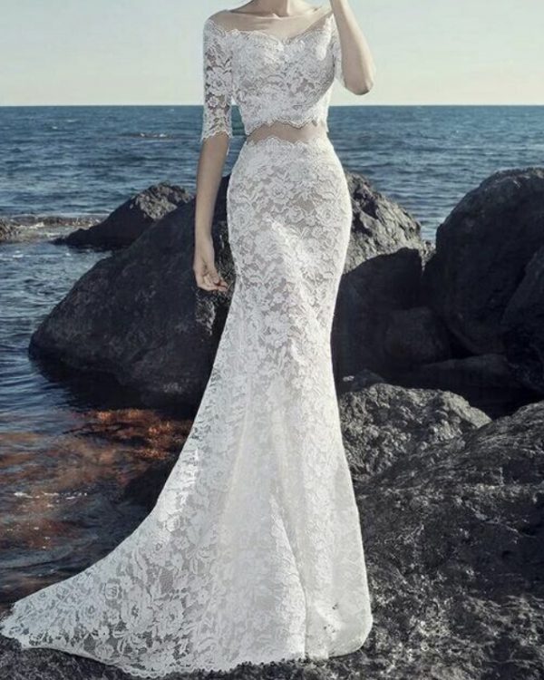 See Though Two Piece Set Wedding Dress