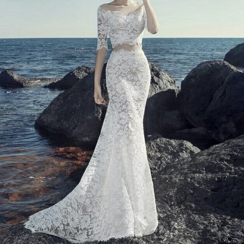 See Though Two Piece Set Wedding Dress