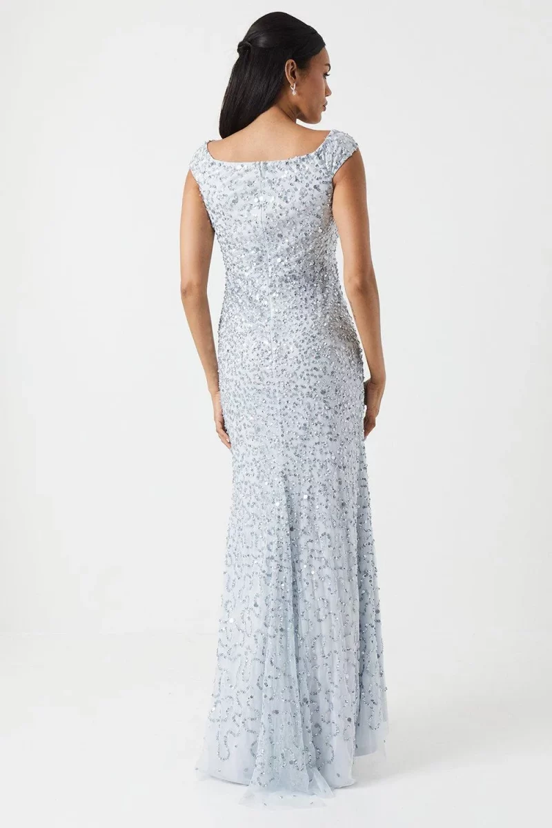 Bardot Sequin Mesh Bridesmaid Maxi Dress